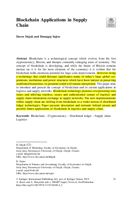 (PDF) Blockchain Applications in Supply Chain