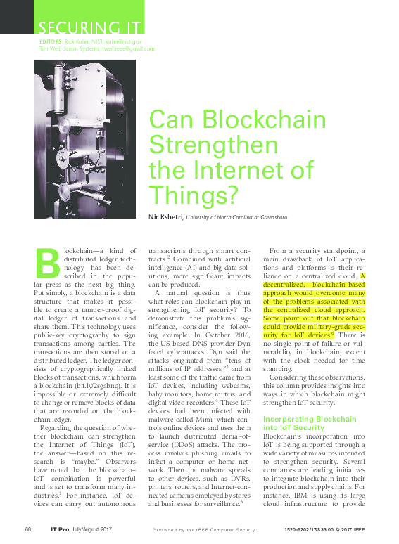 (PDF) can blockchain strengthen the internet of things