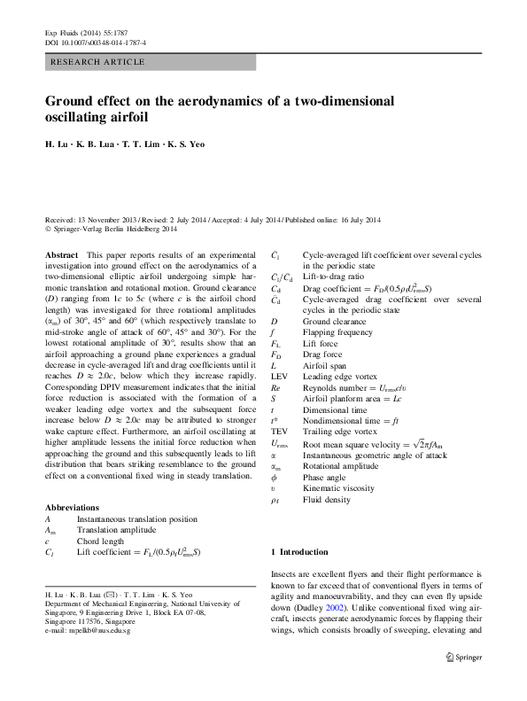 (PDF) Ground effect on the aerodynamics of a twodimensional