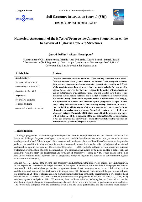 (PDF) Numerical Assessment of the Effect of Progressive Collapse ...