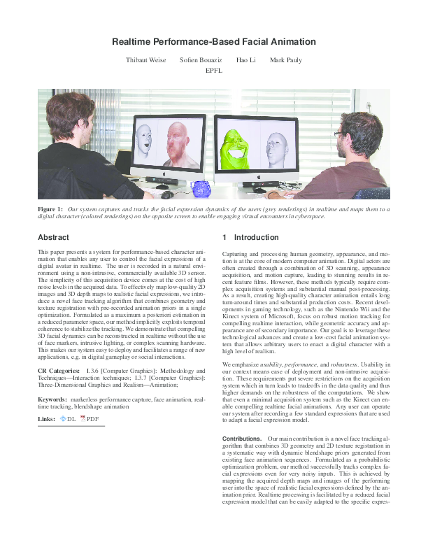 (PDF) Realtime Performance-Based Facial Animation