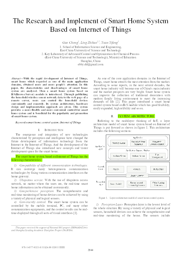 (PDF) The Research and Implement of Smart Home System Based on Internet ...