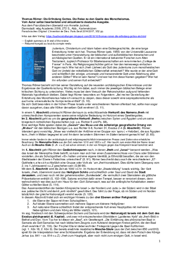 (PDF) Thomas Römer: Die Erfindung Gottes - The invention of God