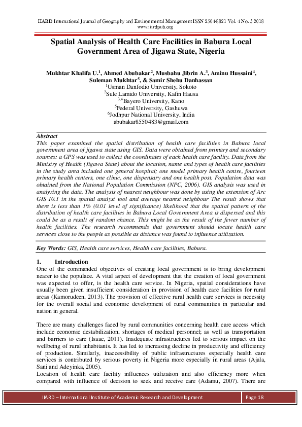(PDF) Spatial Analysis of Health Care Facilities in Babura Local ...