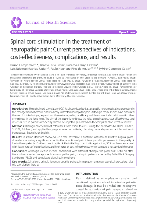 (PDF) Spinal cord stimulation in the treatment of neuropathic pain ...