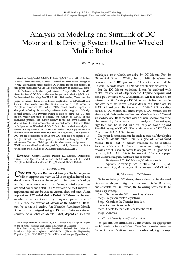 (PDF) Analysis on Modeling and Simulink of DC Motor and its Driving ...
