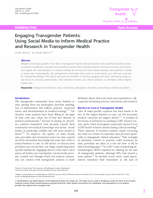 (PDF) Engaging Transgender Patients: Using Social Media to Inform ...