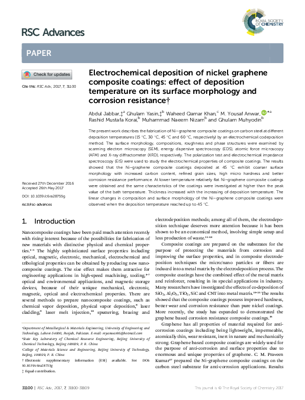 (PDF) Electrochemical deposition of nickel graphene composite coatings effect of deposition