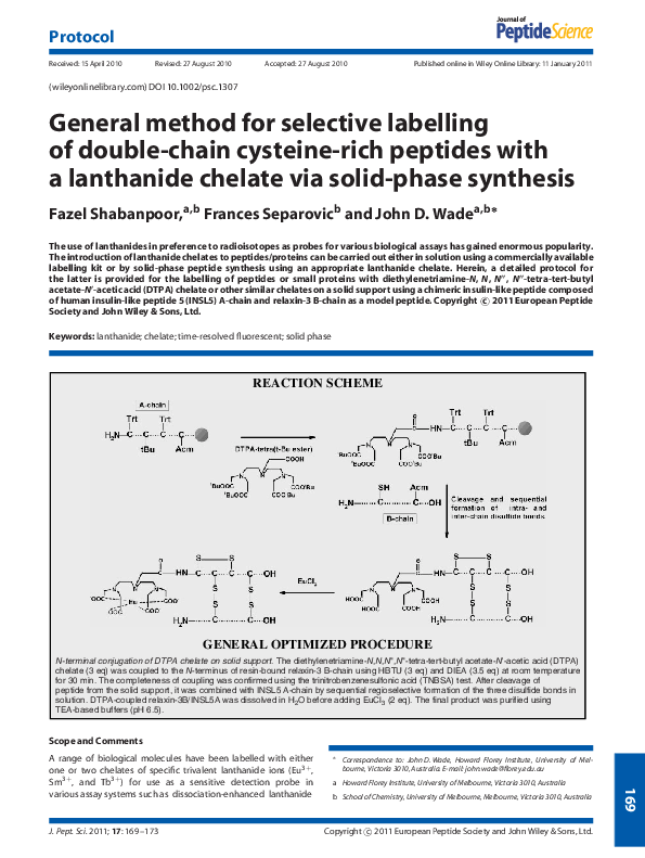 (PDF) General method for selective labelling of double-chain cysteine ...