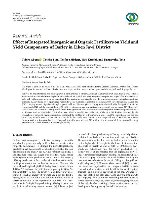 (PDF) Effect of Integrated Inorganic and Organic Fertilizers on Yield ...