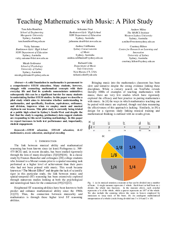 (PDF) Teaching Mathematics with Music: A Pilot Study