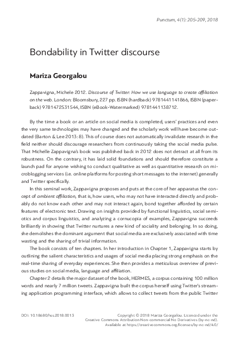 (PDF) Bondability in Twitter discourse