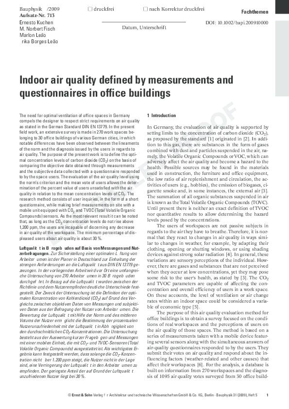 (PDF) Indoor air quality defined by measurements and questionnaires in