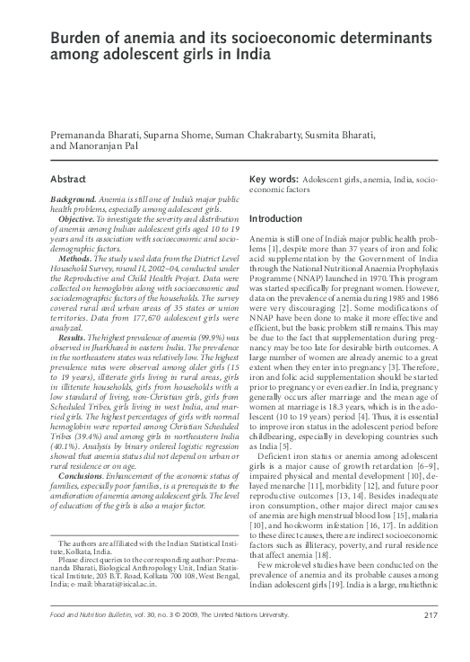 (PDF) Burden of anemia and its socioeconomic determinants among ...