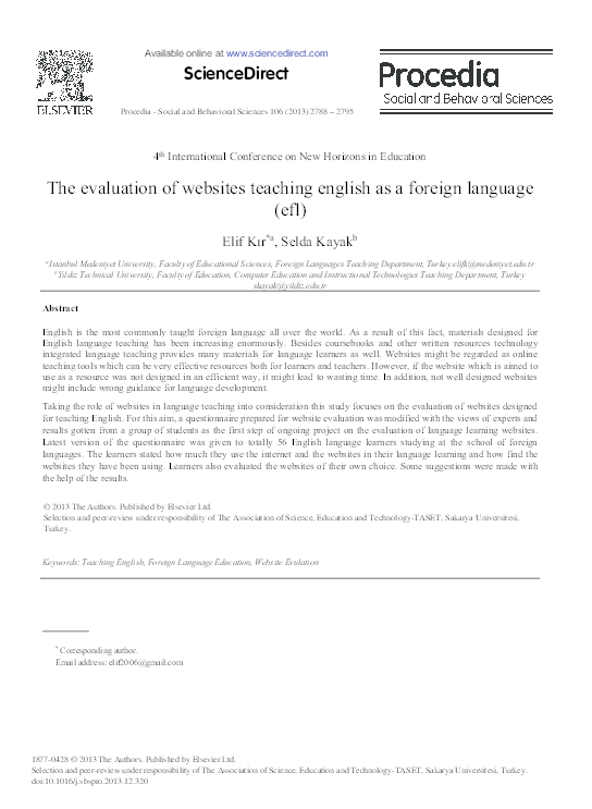 (PDF) The Evaluation of Websites Teaching English as a Foreign Language