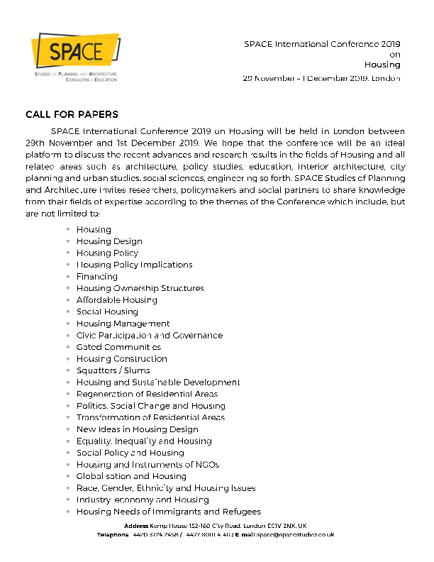 (PDF) SPACE International Conference 2019 on Housing