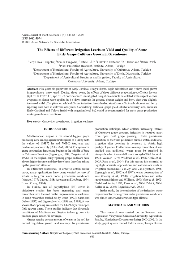 (PDF) The effects of different irrigation levels on yield and quality ...