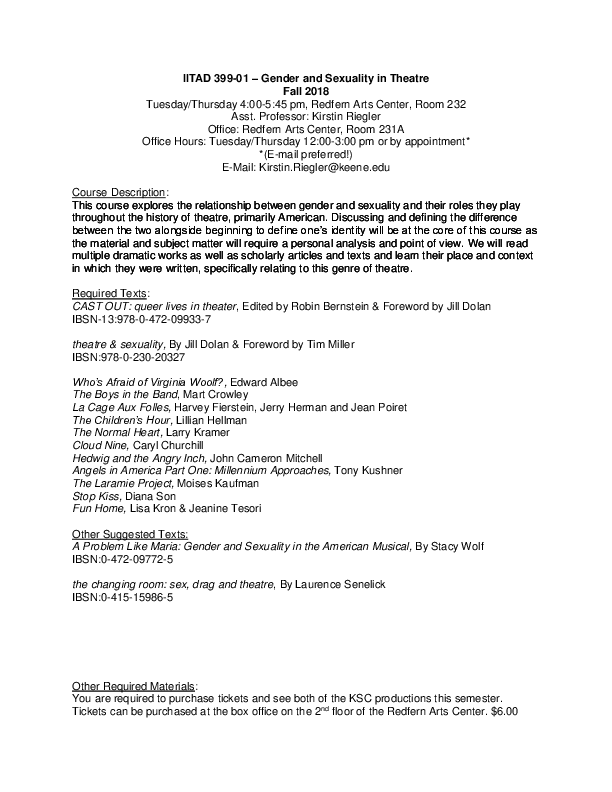 (DOC) Gender and Sexuality in Theatre Syllabus