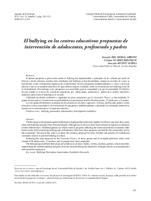 (PDF) El bullying en los centros educativos
