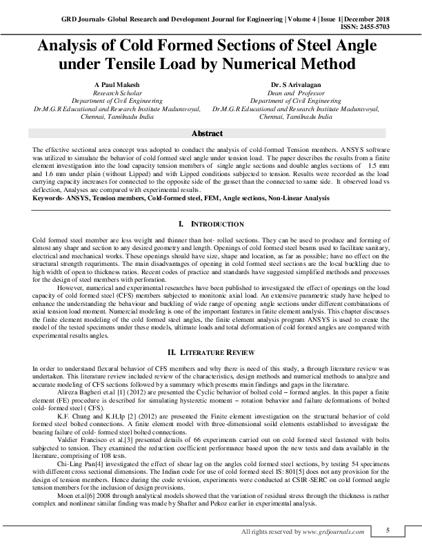 (PDF) Analysis of Cold Formed Sections of Steel Angle under Tensile Load by Numerical Method