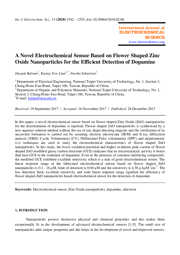 (PDF) A Novel Electrochemical Sensor Based on Flower Shaped Zinc Oxide ...