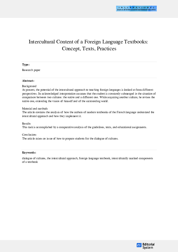 (PDF) Intercultural Content of a Foreign Language Textbooks: Concept ...