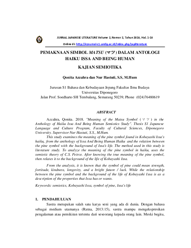 (PDF) Meaning of the Matsu Symbol ( マツ) in the Anthology of Haiku Issa