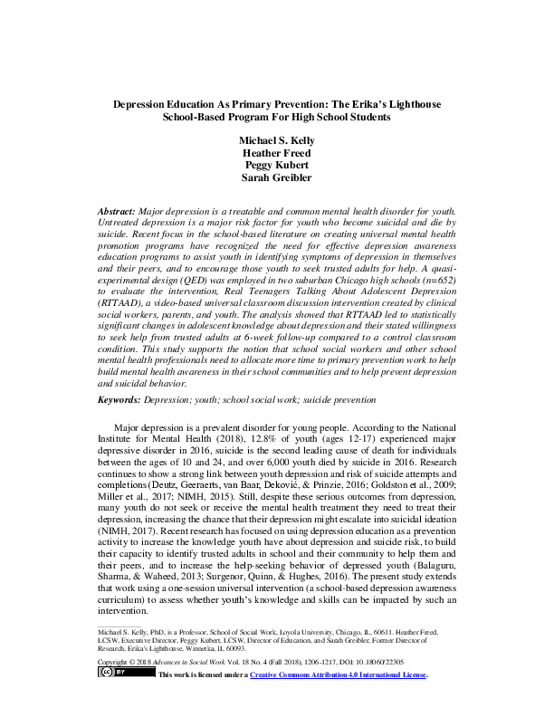 (PDF) Depression Education As Primary Prevention The Erika's