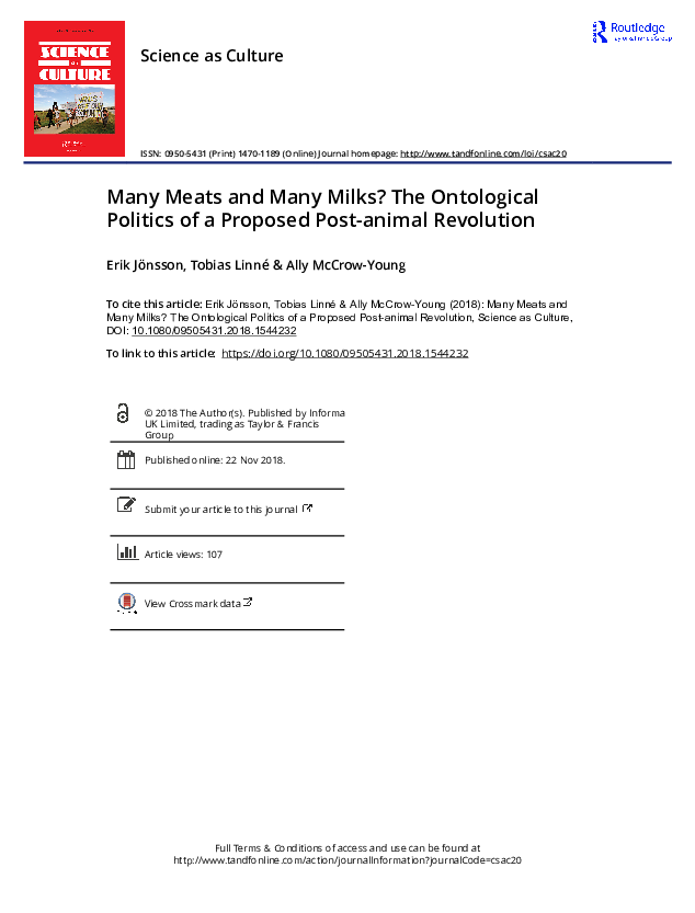 (PDF) Many Meats and Many Milks? The Ontological Politics of a Proposed