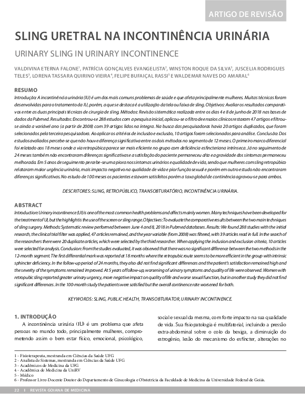 (PDF) SLING URETRAL NA INCONTINÊNCIA URINÁRIA URINARY SLING IN URINARY ...