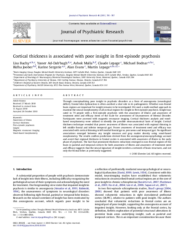 (PDF) Cortical thickness is associated with poor insight in first ...