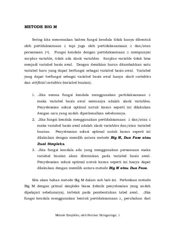 Pdf Metode Big M Wahyu Agung Academia Edu