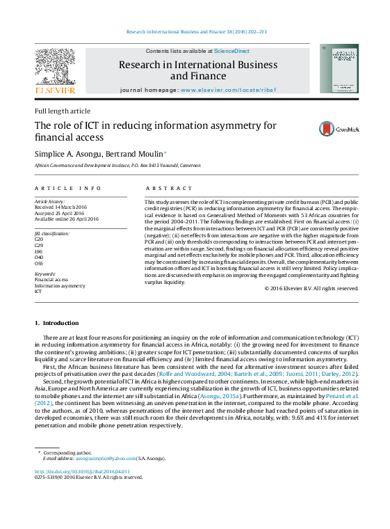 (PDF) The role of ICT in reducing information asymmetry for financial ...
