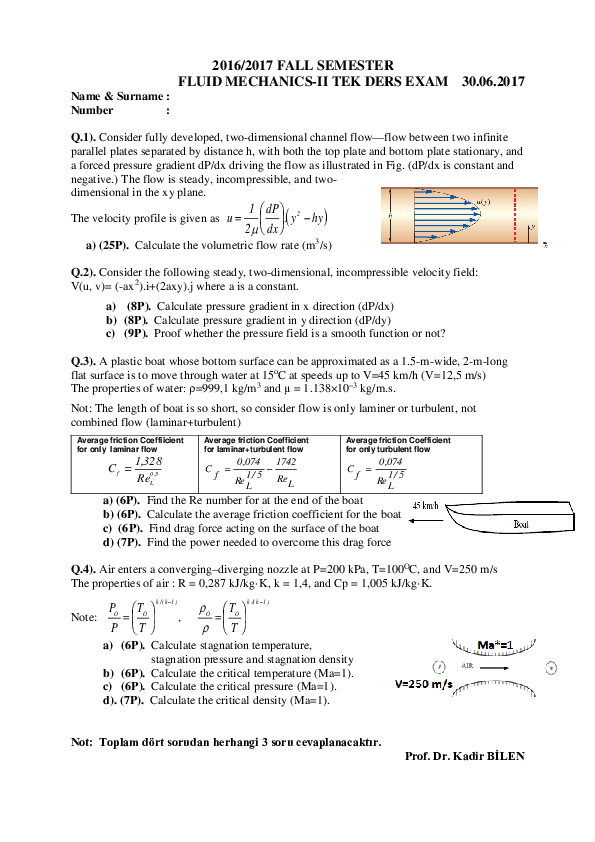 (DOC) Fluid mechanics Exams All Alp Emre Akyalçın Academia.edu