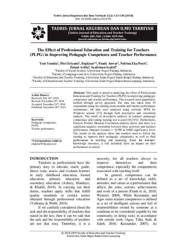 (PDF) The Effect of Professional Education and Training for Teachers ...