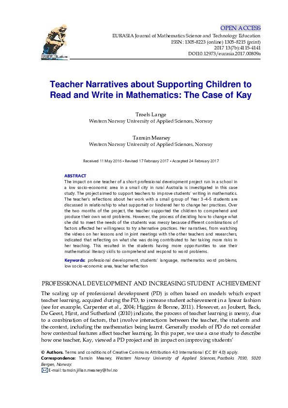 (PDF) OPEN ACCESS EURASIA Journal of Mathematics Science and Technology Education of Creative