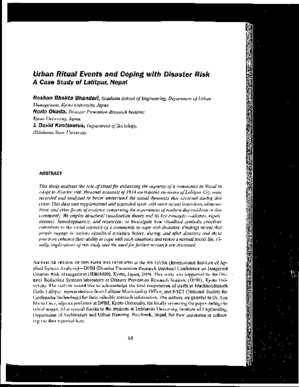 (PDF) Urban rituals and coping with disaster risk, a case study of ...