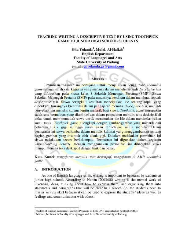 descriptive writing for high school students