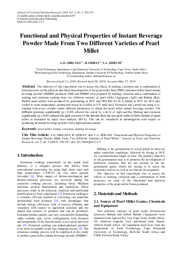(PDF) Functional and Physical Properties of Instant Beverage Powder Made From Two Different