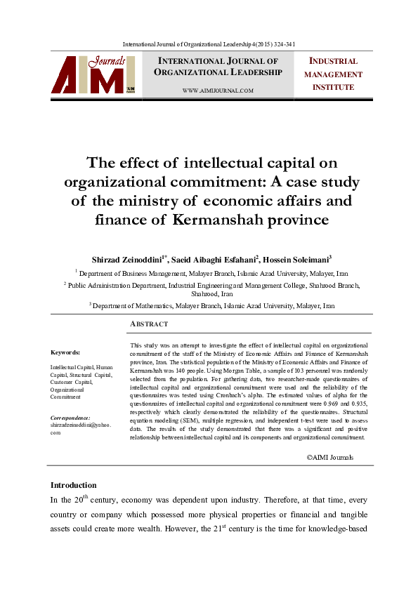 (PDF) The effect of intellectual capital on organizational commitment ...