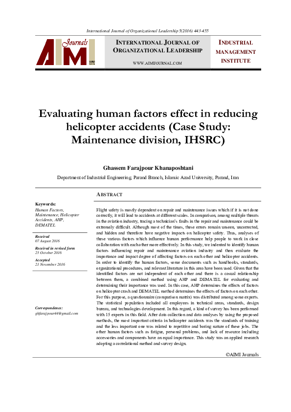 (PDF) Evaluating human factors effect in reducing helicopter accidents ...