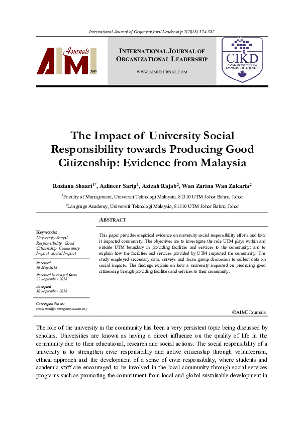 (PDF) The Impact of University Social Responsibility towards Producing ...
