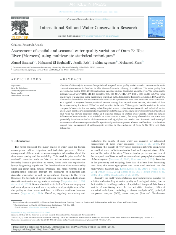 (PDF) Assessment of spatial and seasonal water quality variation of Oum ...