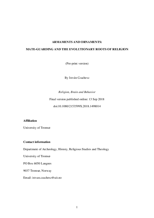 (PDF) Armaments and ornaments mateguarding and the evolutionary roots