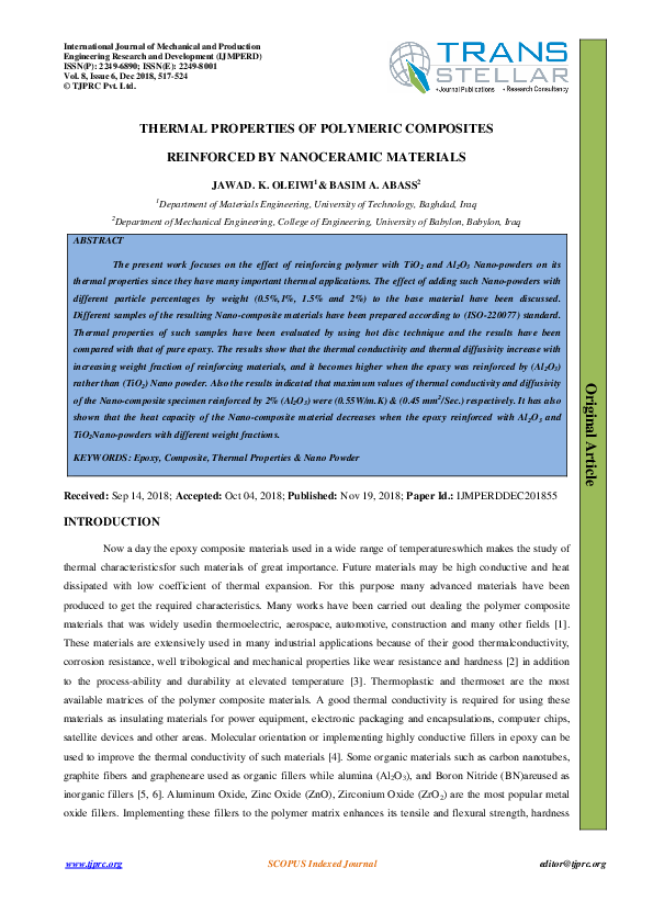 (PDF) THERMAL PROPERTIES OF POLYMERIC COMPOSITES REINFORCED BY ...