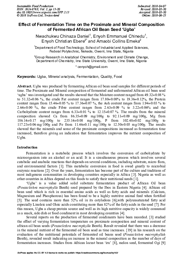 (PDF) Effect of Fermentation Time on the Proximate and Mineral ...