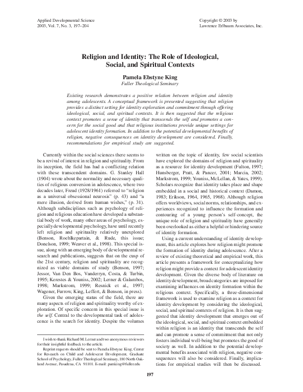 (PDF) Religion and Identity: The Role of Ideological, Social, and ...