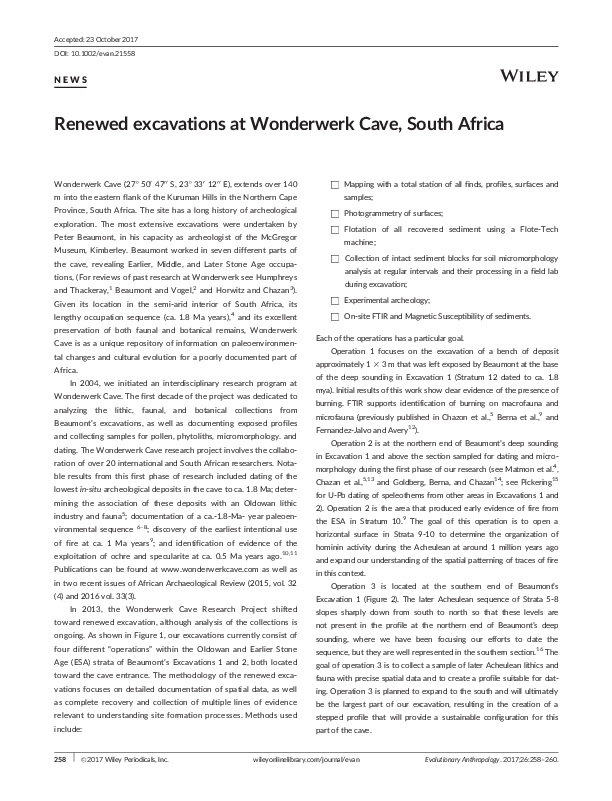 (PDF) The Oldowan horizon in Wonderwerk Cave (South Africa