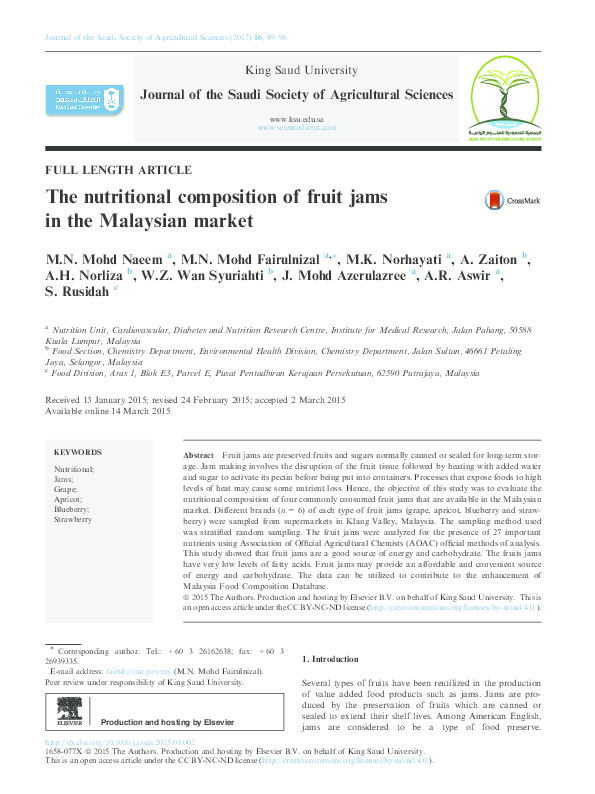 (PDF) The nutritional composition of fruit jams in the Malaysian market