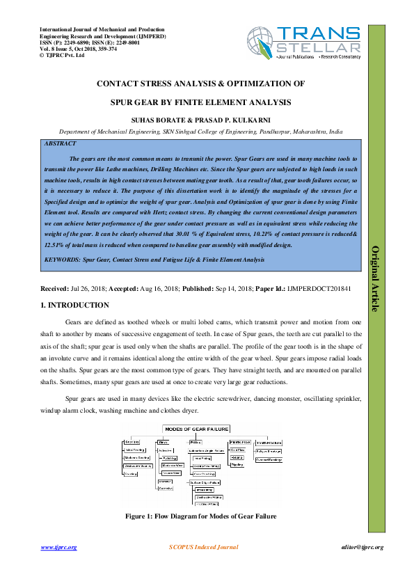 (PDF) CONTACT STRESS ANALYSIS & OPTIMIZATION OF SPUR GEAR BY FINITE